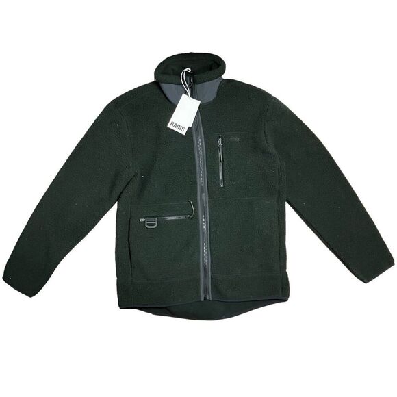 RAINS Jacket WMNS S Long Black Heavy Fleece Full Zip Boxy Fit Cozy Warm Ski - Picture 1 of 14